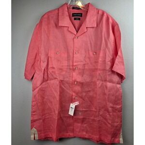 Paul Fredrick Coral Pure Linen Shirt Mens XL Slim Fit Short Sleeve NEW
